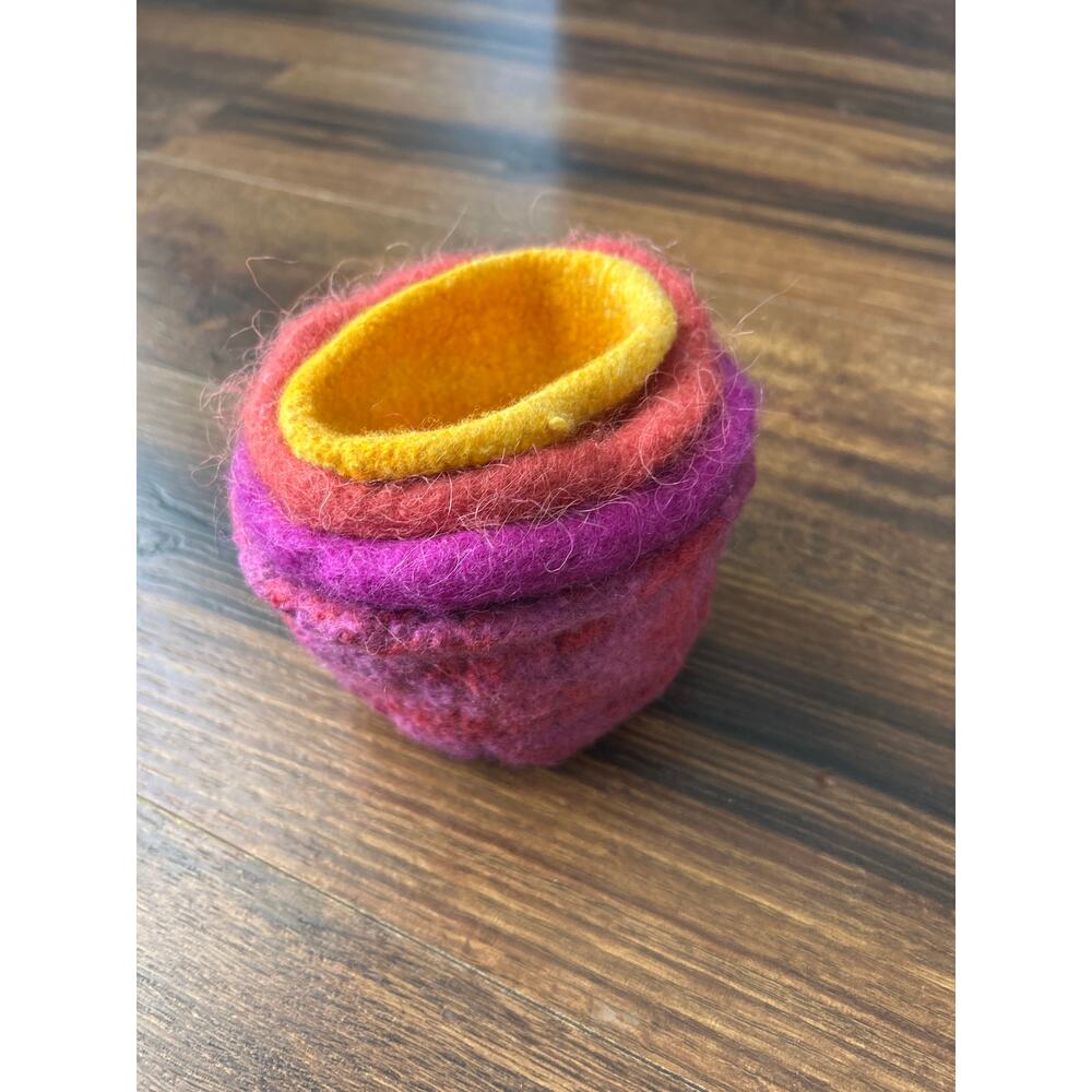 Set of 4 Wool Felt Nesting Bowls Stacking Fiber Arts Montessori Waldorf - Picture 11 of 11